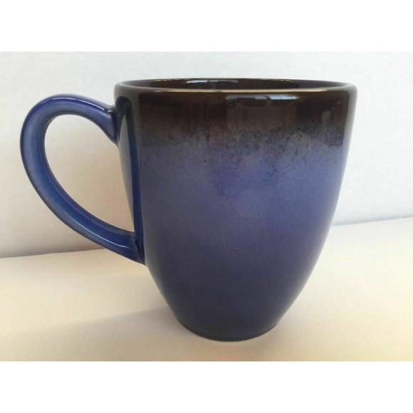 Art Pottery Blue Brown Coffee Mug & Saucer Glossy Crackle Glaze Ceramic Youmei main image 2